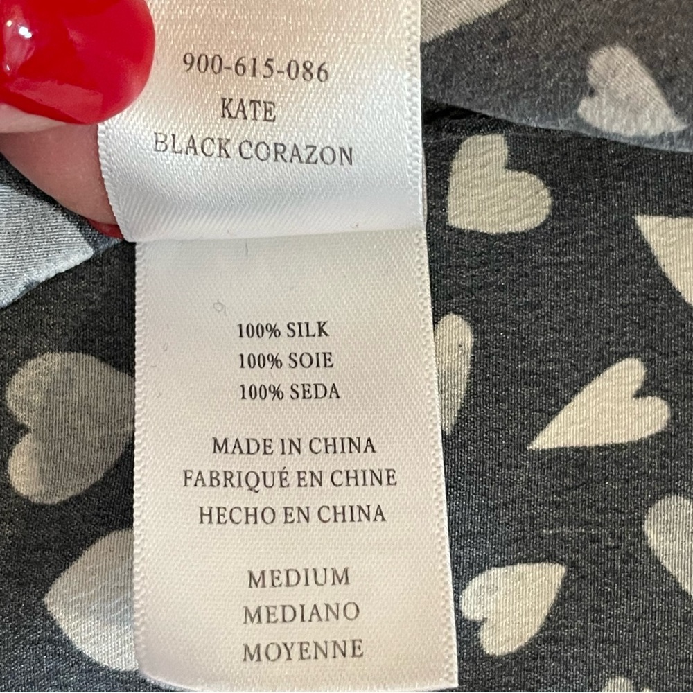 Rails Kate Black Corazon Hearts Silk Button Down … - image 2